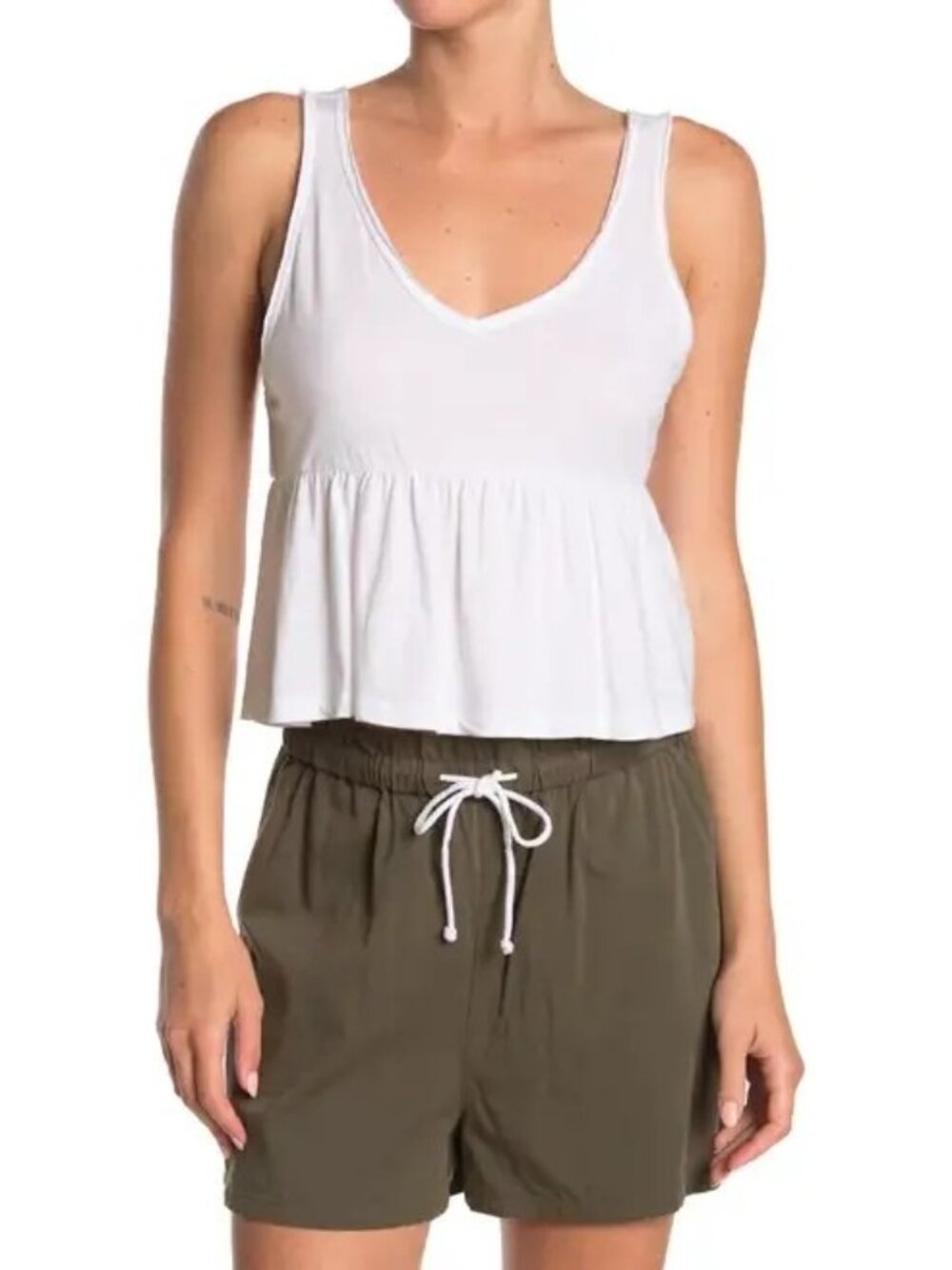 Abound Babydoll Tank Top White Ruffled Peplum Detail